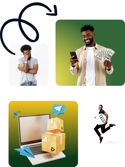 Happy affiliate marketer with cash and phone